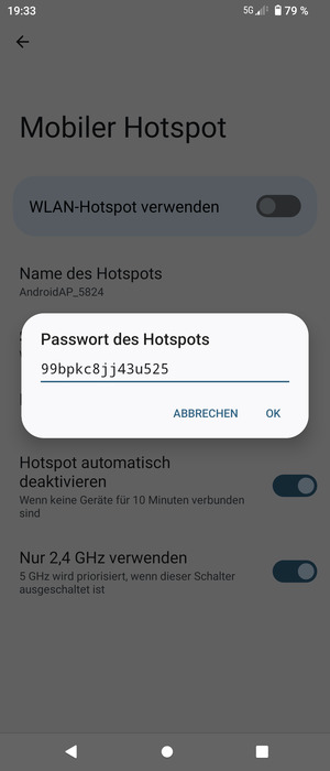 Geben Sie eine WLAN-Hotspot-Passwort mit mindestens 8 Zeichen ein und wählen Sie OK