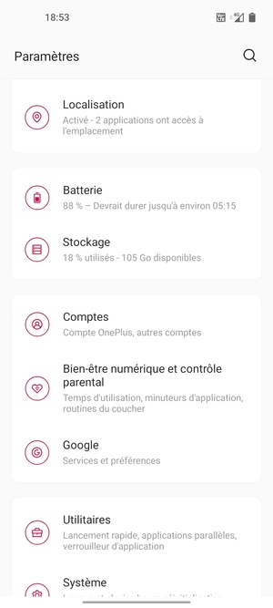 Faites défiler et sélectionnez Comptes