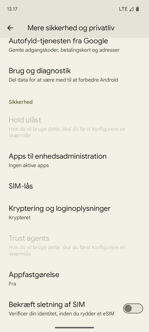 Scroll til og vælg SIM-lås