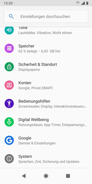 Scrollen Sie und wählen Sie Konten