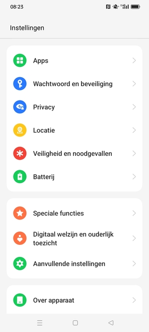 Scroll naar en selecteer Wachtwoord en beveiliging