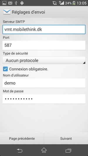 Saisissez l'adresse du serveur sortant
