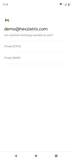 Wählen Sie Privat (POP3) oder Privat (IMAP)