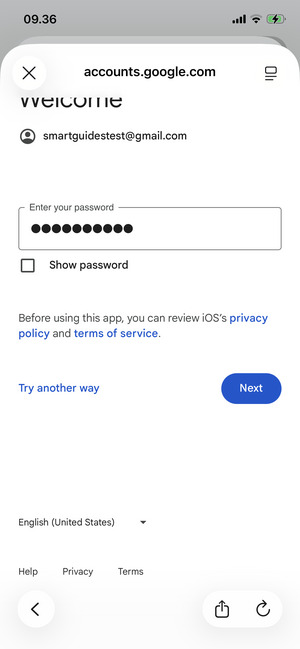 Enter your Password and select Next