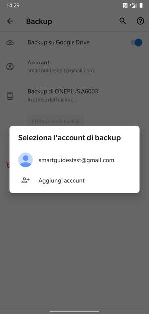 Seleziona il tuo account di backup