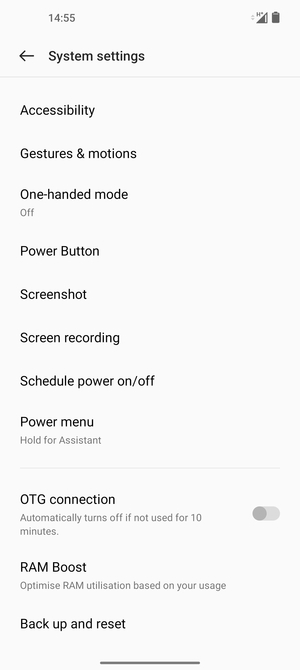 Scroll to and select Back up and reset