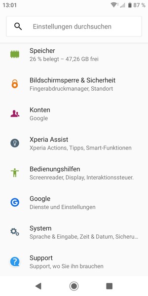 Scrollen Sie und wählen Sie Konten