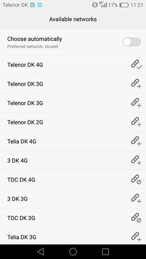 Select a network operator from the list