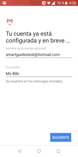 Déle a su cuenta un nombre y escriba su nombre. Seleccione SIGUIENTE