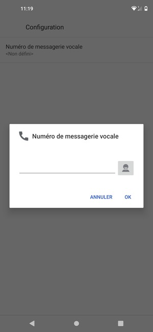 Saisissez le Número de messagerie vocale et sélectionnez OK