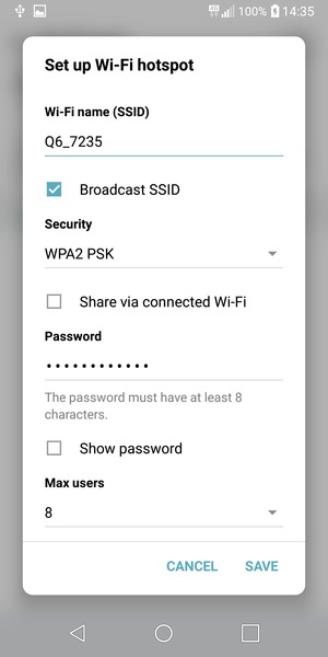 Enter a password of at least 8 characters and select SAVE