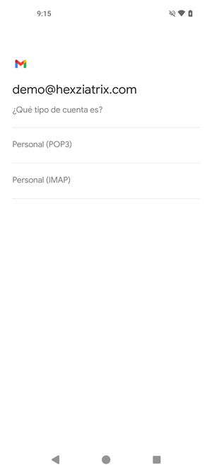 Seleccione Personal (POP3) o Personal (IMAP)