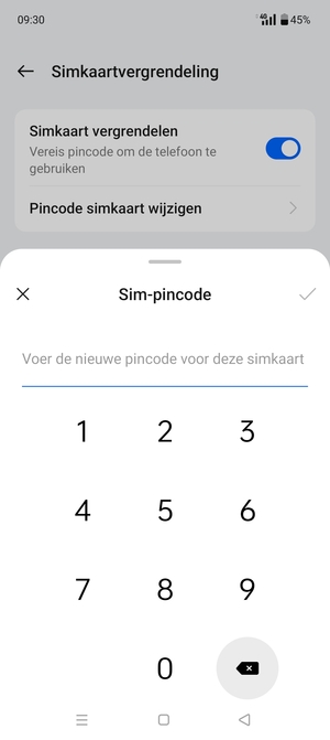 Voer uw Nieuwe sim-pincode in en selecteer OK