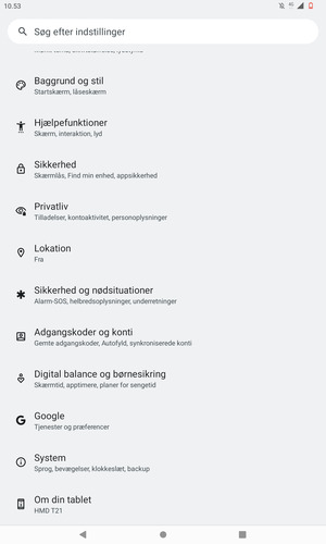 Scroll til og vælg Sikkerhed