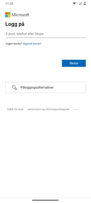 Skriv inn e-postadresse og velg Neste