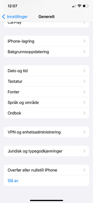 Bla til og velg Overfør eller nullstill iPhone