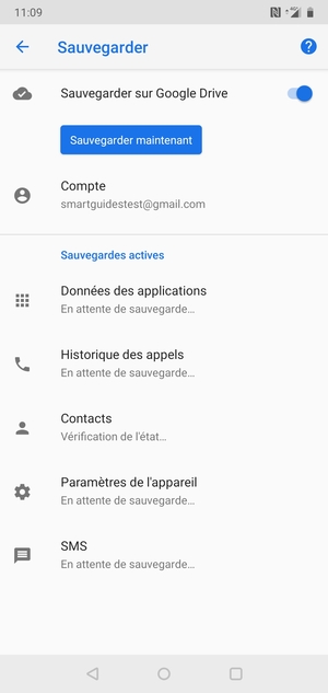 Retournez au menu Sauvegarder et sélectionnez Compte