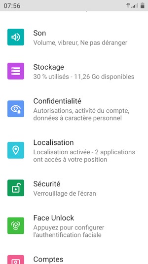 Faites défiler et sélectionnez Localisation