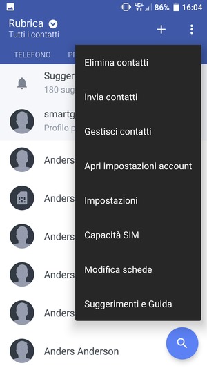 Seleziona Gestisci contatti