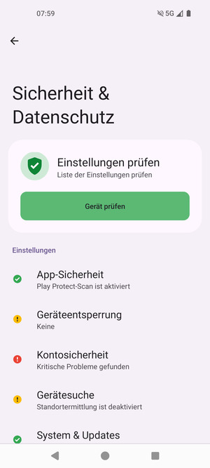 Um Ihre Bildschirmsperre zu aktivieren, gehen Sie zum Sicherheit & Datenschutz Menü und wählen Sie  Geräteentsperrung