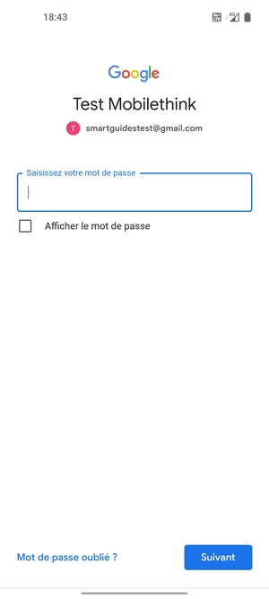 Saisissez votre mot de passe et sélectionnez Suivant