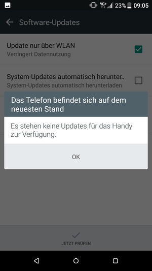 Falls Ihr Handy aktualisiert ist, wählen Sie OK