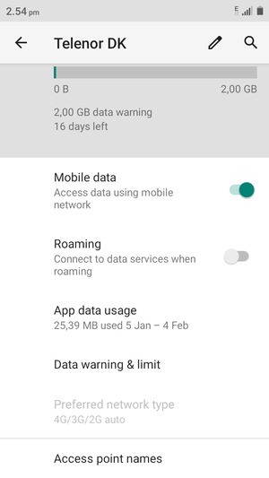 Scroll to and select Access point names