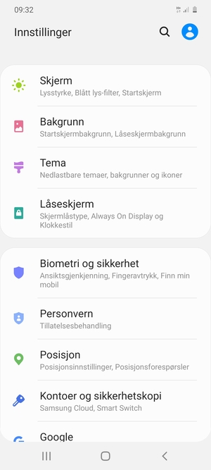 Bla til og velg Biometri og sikkerhet