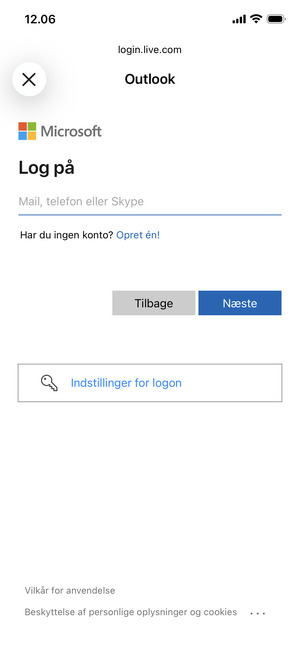 Indtast din e-mailadresse og vælg Næste