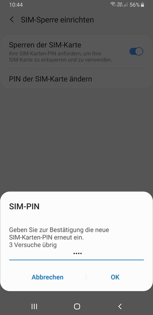 Bestätigen Sie Ihre neue SIM-Karten-PIN und wählen Sie OK