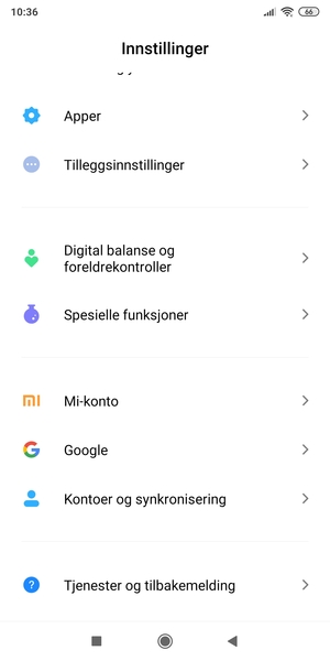 Gå tilbake til Innstillinger-menyen og velg Kontoer og synkronisering