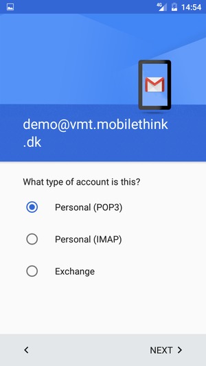 Select Personal (POP3) or Personal (IMAP) and select NEXT
