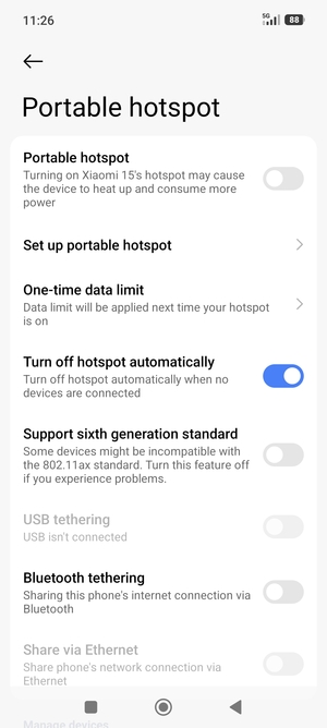 Select Set up portable hotspot