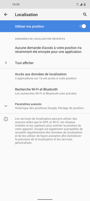 Désactiver le Utiliser ma position