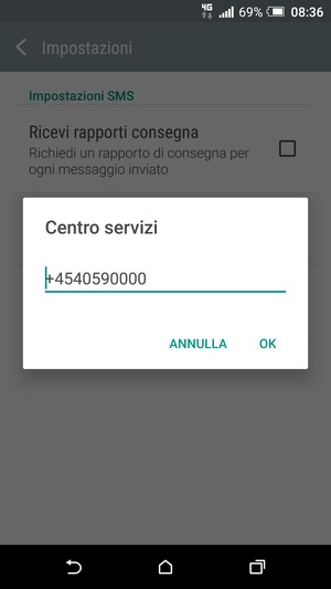 Inserisci il numero di Centro servizi e seleziona OK