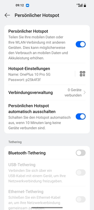 Ihr Handy ist jetzt für die Verwendung als Modem eingerichtet