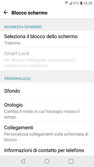 Seleziona Seleziona il blocco dello schermo