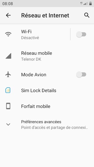 Sélectionnez Réseau mobile
