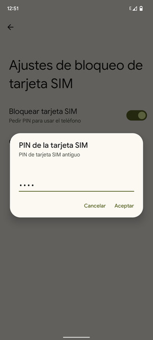 Introduzca su PIN de tarjeta SIM antiguo y seleccione Aceptar