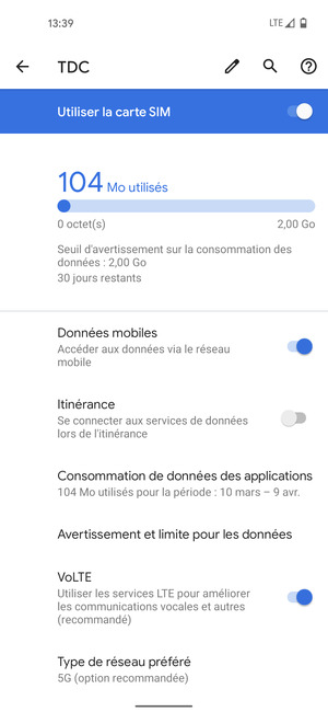 Sélectionnez Type de réseau préféré