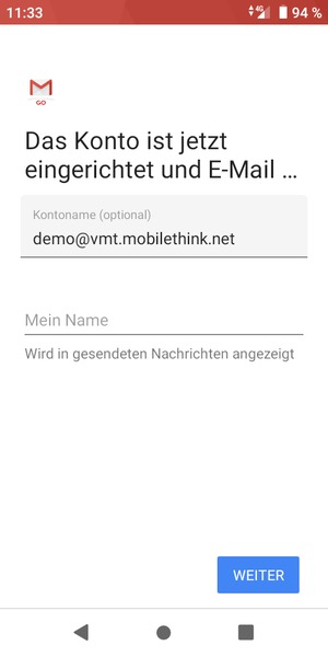 Geben Sie Ihrem Konto einen Namen und geben Sie Ihren Namen ein. Wählen Sie WEITER