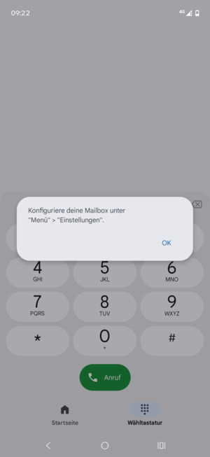 Falls Ihre Voicemail nicht eingerichtet ist, wählen Sie OK