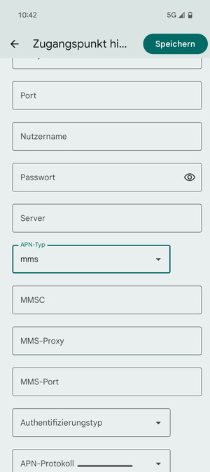 Scrollen Sie nach unten und geben Sie MMS-Informationen ein