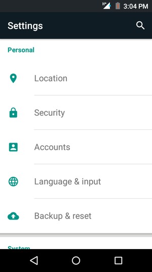Scroll to and select Security