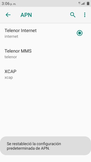 El teléfono se reiniciará con la configuración predeterminada de Internet y MMS