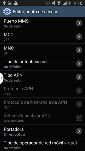 Desplácese hacia abajo e introduzca la información MMS