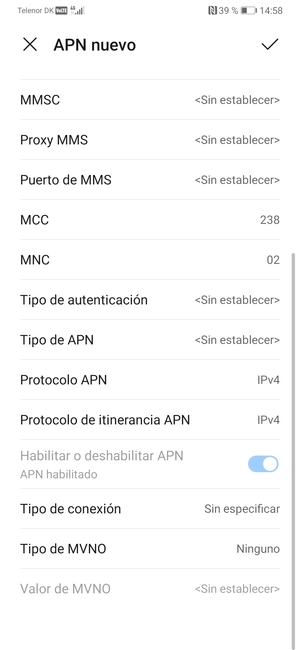 Desplácese hacia abajo e introduzca la información MMS