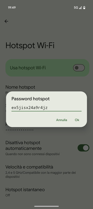 Inserisci una password dell'hotspot Wi-Fi di almeno 8 caratteri e seleziona OK