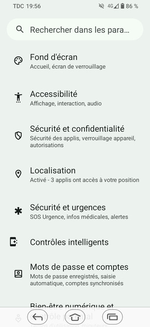 Faites défiler et sélectionnez Localisation