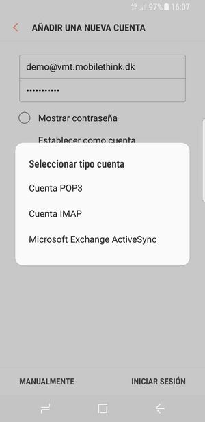 Seleccione Cuenta POP3 o Cuenta IMAP